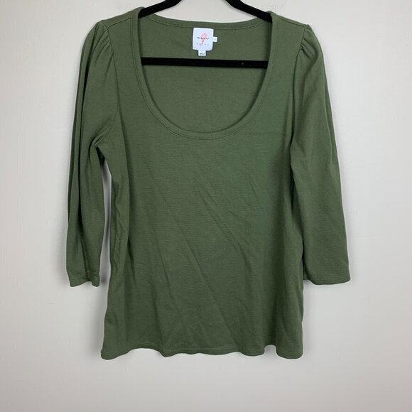 The Nines by Hatch Scoop Army Green Neck 3/4 Length Sleeve Ribbed Top Large - Picture 1 of 6
